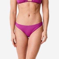 Dół kostiumu kąpielowego damski Decathlon Lulu Folk. Fioletowe bikini Decathlon, bez wzorów, z elastanu, sportowe. Za 49.99 zł.