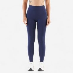 Legginsy do biegania damskie Kiprun Run 500 Comfort. Niebieskie legginsy KIPRUN, bez wzorów, z elastanu, eleganckie. W wyprzedaży za 79.99 zł.