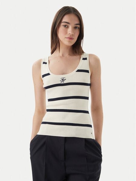 Tommy Hilfiger Top WW0WW48480 Kremowy Slim Fit. Białe topy Tommy Hilfiger, xl, bez wzorów, z bawełny, bez kołnierzyka, bez ramiączek. Za 254.99 zł.