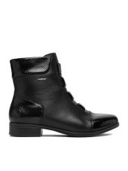 Rieker Botki CEO-77053-00 Czarny. Czarne botki Rieker, bez wzorów, ze skóry, bez obcasa, na płaskiej podeszwie, bez zapięcia. Za 429.99 zł.