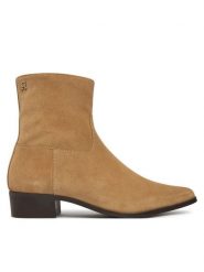Tommy Hilfiger Botki Suede Ankle Boot W Zip FW0FW09922 Beżowy. Brązowe botki Tommy Hilfiger, bez wzorów, ze skóry, bez obcasa, na słupku, bez zapięcia. Za 649.99 zł.