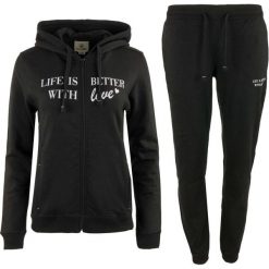 Komplet damski Athl. DPT. – bluza z kapturem i spodnie, czarny S. Czarne bluzy WOMEN'S BEST, s, bez wzorów, z dresówki, bez ramiączek, z kapturem. Za 238.99 zł.