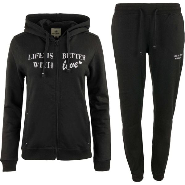 Komplet damski Athl. DPT. – bluza z kapturem i spodnie, czarny S. Czarne bluzy WOMEN'S BEST, s, bez wzorów, z dresówki, bez ramiączek, z kapturem. Za 238.99 zł.