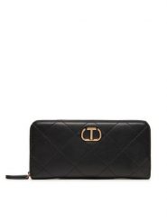 TWINSET Duży Portfel Damski Zip Around 242TB Czarny. Czarne portfele Twinset, bez wzorów, ze skóry. Za 349.99 zł.