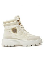 Blauer Botki F4BLANCA03 Biały. Białe botki Blauer, bez wzorów, z materiału, bez obcasa, na płaskiej podeszwie, bez zapięcia. Za 499.99 zł.