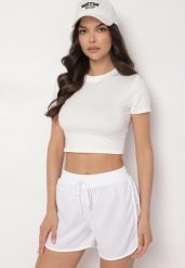 Biały T-shirt z Wiskozą o Dopasowanym Kroju Typu Crop Top Folirra. Białe t-shirty Born2be, m, bez wzorów, z jeansu, klasyczne, bez kołnierzyka, bez ramiączek. W wyprzedaży za 38.24 zł.