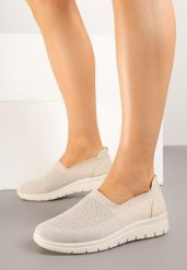 Beżowe Tenisówki Ozdobione Siateczkową Wstawką Boreldi. Brązowe trampki Born2be, bez wzorów, z jeansu, eleganckie, bez zapięcia. W wyprzedaży za 84.99 zł.