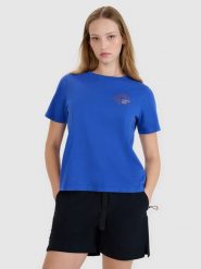 4F T-shirt regular z nadrukiem damski - niebieski XXL. Niebieskie t-shirty 4f, xs, bez wzorów, z bawełny, klasyczne, bez kołnierzyka, bez ramiączek. W wyprzedaży za 39.99 zł.