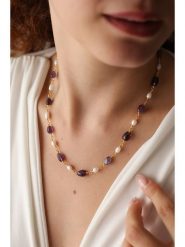 Pierres delicates Pozłacany naszyjnik z ametystami - dł. 43 cm rozmiar: onesize. Fioletowe naszyjniki Pierres delicates, z materiału, z ametystem, pozłacane. Za 100.75 zł.