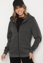 Ciemnoszara Rozpinana Bluza z Bawełną i Kapturem Typu Oversize Diosa. Szare bluzy z kapturem Born2be, na jesień, l, bez wzorów, z bawełny. Za 59.99 zł.