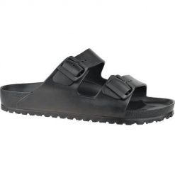 Klapki damskie Birkenstock Arizona W Eva. Czarne klapki Birkenstock, bez wzorów, z materiału, sportowe, bez obcasa, bez zapięcia. Za 188.10 zł.