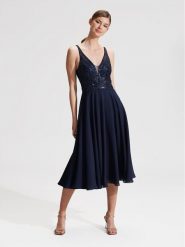 Hey Kyla Sukienka koktajlowa 5AG012HK Granatowy Regular Fit. Niebieskie sukienki Hey Kyla, bez wzorów, z syntetyku, wizytowe, bez kołnierzyka, bez ramiączek. Za 449.99 zł.