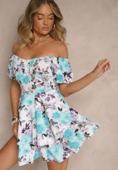 Jasnoniebieska Kwiatowa Sukienka Hiszpanka z Bawełną Aproa. Niebieskie sukienki Renee, na co dzień, l, bez wzorów, z bawełny, eleganckie, bez kołnierzyka, bez ramiączek, mini, proste. W wyprzedaży za 55.99 zł.