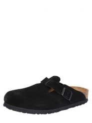 Birkenstock Skórzane klapki "Boston" w kolorze czarnym rozmiar: 43. Czarne klapki Birkenstock, bez wzorów, ze skóry, klasyczne, bez obcasa, bez zapięcia. Za 599.97 zł.