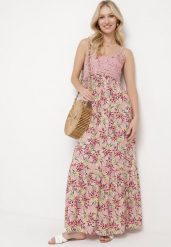Różowa Wiskozowa Sukienka Maxi na Ramiączkach Rozkloszowana Nolwessa. Czerwone sukienki Born2be, s, bez wzorów, z wiskozy, eleganckie, bez kołnierzyka, bez ramiączek, maxi, rozkloszowane. Za 99.99 zł.