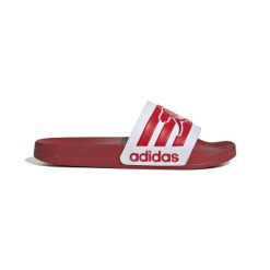Klapki adilette Arsenal 2025/26. Czerwone klapki adidas, bez wzorów, z materiału, eleganckie, bez obcasa, bez zapięcia. Za 194.50 zł.