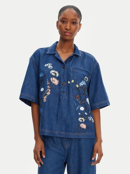 Munthe Koszula jeansowa Phor 252100525203 Niebieski Loose Fit. Niebieskie koszule Munthe, bez wzorów, z jeansu, bez kołnierzyka, bez ramiączek. Za 959.99 zł.