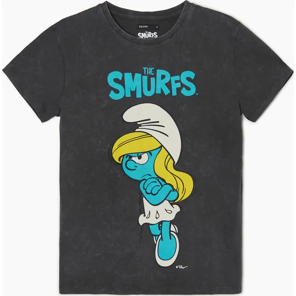 T-shirt The Smurfs - Szary. Szare t-shirty Cropp, m, bez wzorów, z bawełny, bez kołnierzyka, bez ramiączek. W wyprzedaży za 35.99 zł.