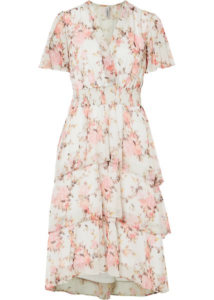 Sukienka midi. Białe sukienki bonprix, bez wzorów, bez kołnierzyka, bez ramiączek, midi. Za 209.99 zł.