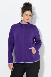 Damskie Funkcyjna bluza rozpinana stójka długi rękaw z recyklingu. Fioletowe bluzy z kapturem Ulla Popken, plus size, bez wzorów, z dresówki, bez kaptura, na jogę i pilates. Za 279.99 zł.