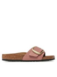Birkenstock Klapki Madrid Big Buckle 1024039 Różowy. Czerwone klapki Birkenstock, bez wzorów, z nubiku, bez obcasa, bez zapięcia. Za 539.99 zł.