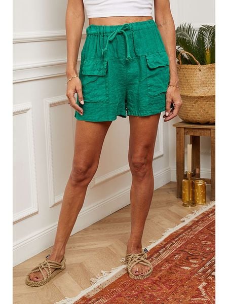 Fleur de Lin Lniane szorty "Boristo" w kolorze zielonym rozmiar: XL. Zielone szorty Fleur de Lin, bez wzorów, ze lnu. Za 118.95 zł.
