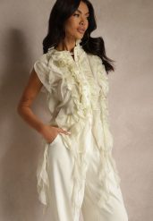 Żółta Koszula z Motywem Falban Tilunna. Żółte koszule Renee, l, z aplikacjami, eleganckie, bez kołnierzyka, bez ramiączek. W wyprzedaży za 119.99 zł.
