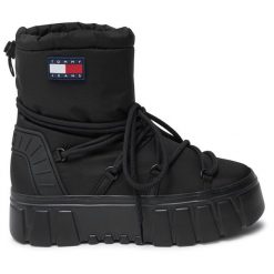 Śniegowce Tommy Jeans. Czarne śniegowce Tommy Jeans, bez wzorów, z jeansu, bez zapięcia. Za 699.99 zł.