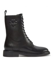 Tory Burch Botki Double T Combat Boot 154336 Czarny. Czarne botki Tory Burch, bez wzorów, ze skóry, bez obcasa, na płaskiej podeszwie, bez zapięcia. Za 1,759.00 zł.