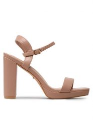 DeeZee Sandały KL-F3613-2 Beżowy. Brązowe sandały DeeZee, bez wzorów, ze skóry, bez obcasa, na słupku, bez zapięcia. Za 179.99 zł.