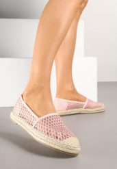 Różowe Siateczkowe Espadryle na Podeszwie z Plecionki Setariva. Czerwone espadryle Renee, z aplikacjami, z materiału, eleganckie, z okrągłym noskiem, bez obcasa, na płaskiej podeszwie. W wyprzedaży za 75.99 zł.