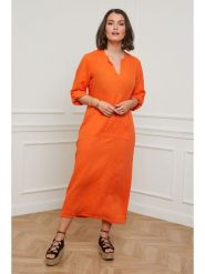 Curvy Lady Lniana sukienka w kolorze pomarańczowym rozmiar: 40/42. Pomarańczowe sukienki Curvy Lady, bez wzorów, ze lnu, klasyczne, bez kołnierzyka, bez ramiączek, maxi. Za 150.02 zł.