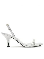 Calvin Klein Sandały Sculpt Kitt Heel Strappy Lth Met HW0HW02709 Srebrny. Szare sandały Calvin Klein, bez wzorów, ze skóry, bez obcasa, na słupku, bez zapięcia. Za 569.99 zł.