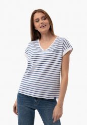 T-shirt w paski, Comfort Fit, T-PORTO. Niebieskie t-shirty Volcano, s, bez wzorów, z bawełny, bez kołnierzyka, bez ramiączek. Za 64.99 zł.
