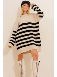 Trend Alacati Sukienka dzianinowa w kolorze beżowo-czarnym rozmiar: onesize. Brązowe sukienki Trend Alacati, bez wzorów, z dzianiny, bez kołnierzyka, bez ramiączek, mini. Za 73.99 zł.