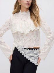 Koronkowa bluzka z bawełną - złamana biel. Bluzki Reserved, l, bez wzorów, z bawełny, bez kołnierzyka, bez ramiączek. Za 149.99 zł.