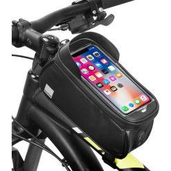Torba na kierownicę z kieszenią na telefon. Czarne torebki klasyczne SAHOO, bez wzorów, z poliesteru, sportowe, bez dodatków. Za 72.90 zł.