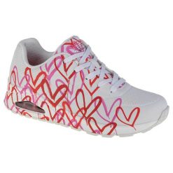 Buty do chodzenia damskie, Skechers Uno-Spread The Love. Białe buty treningowe Skechers, bez wzorów, z materiału, przed kostkę, bez zapięcia, trekkingowe. Za 454.00 zł.