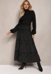 Czarna Rozkloszowana Spódnica Dzianinowa Maxi z Wiskozy Nich. Czarne spódnice Renee, bez wzorów, z dzianiny, maxi, rozkloszowane. W wyprzedaży za 111.99 zł.