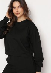 Czarna Bawełniana Bluza Oversize o Krótszym Kroju Vesperana. Czarne bluzy Born2be, l, bez wzorów, z bawełny, bez kaptura. W wyprzedaży za 93.49 zł.