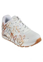 Buty do chodzenia sneakersy damskie Skechers Uno-Metallic Love. Białe buty treningowe Skechers, bez wzorów, z materiału, przed kostkę, bez zapięcia, trekkingowe. Za 453.00 zł.