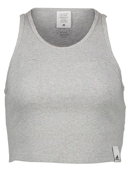 Adidas Top w kolorze szarym rozmiar: L. Szare topy adidas, l, bez wzorów, z bawełny, bez kołnierzyka, bez ramiączek. Za 74.28 zł.