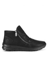 Rieker Botki Z0051-01 Czarny. Czarne botki Rieker, bez wzorów, bez obcasa, na płaskiej podeszwie, bez zapięcia. Za 237.99 zł.