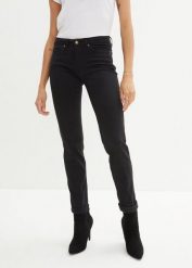 Jeansy ze stretchem straight, mid waist. Czarne jeansy bonprix, bez wzorów, z jeansu. Za 97.99 zł.
