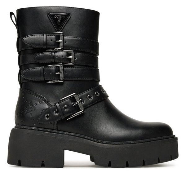 Botki Guess. Czarne botki Guess, z aplikacjami, bez obcasa, na płaskiej podeszwie, bez zapięcia. Za 609.99 zł.