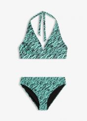 Szybkoschnące bikini z dekoltem typu halter (2 części). Zielone bikini bonprix, bez wzorów. Za 97.99 zł.