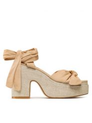 DeeZee Sandały HGT22059 Beżowy. Brązowe sandały DeeZee, bez wzorów, z materiału, bez obcasa, na słupku, bez zapięcia. Za 179.99 zł.