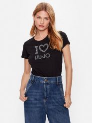 Liu Jo T-Shirt WF3076 JS923 Czarny Regular Fit. Czarne t-shirty Liu Jo, xs, bez wzorów, z bawełny, bez kołnierzyka, bez ramiączek. Za 399.99 zł.