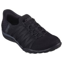 Buty sportowe Sneakersy damskie, Slip-ins: Breathe Easy - Roll With Me. Czarne buty sportowe lifestyle Skechers, bez wzorów, z gumy, casualowe, bez zapięcia. Za 349.99 zł.