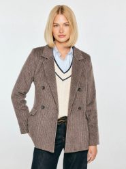 Marynarka damska z dodatkiem wełny w kratę brązowa rosemunda 803. Brązowe marynarki i żakiety BIG STAR, l, bez wzorów, z tkaniny, eleganckie, bez ramiączek. Za 349.99 zł.